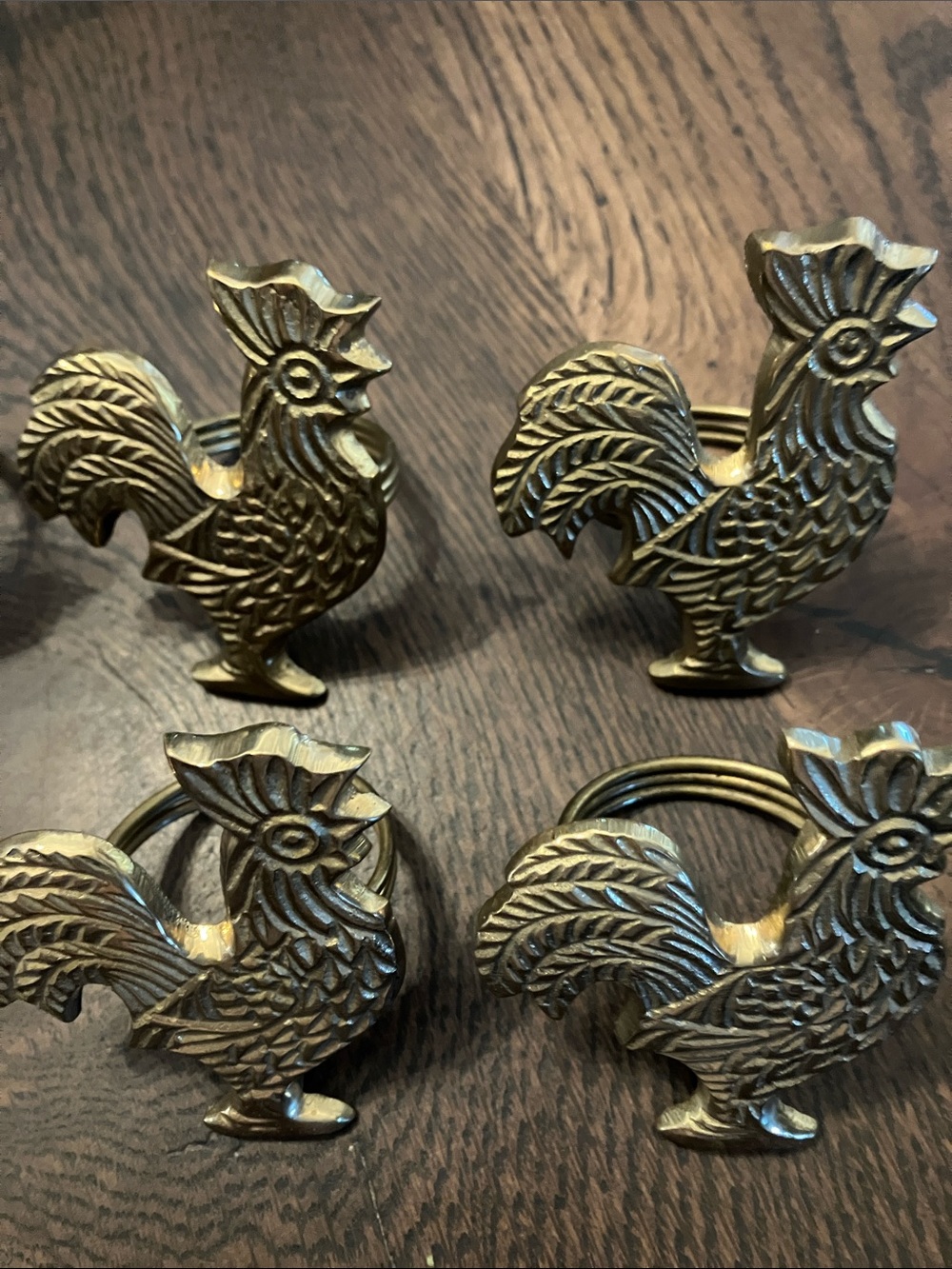 Vintage Brass Rooster Napkin Rings